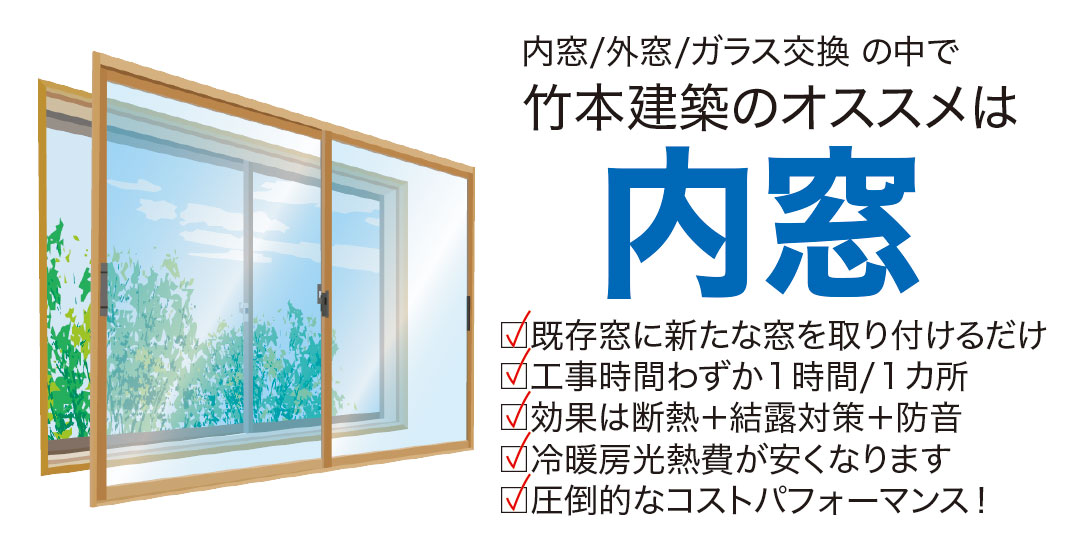 内窓/外窓/ガラス交換 の中で竹本建築のオススメは内窓です。